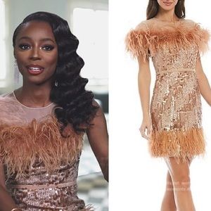 Sequined Feather Trim Dress by Antonio Melani x Nicola Bathie